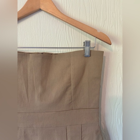 OAK + FORT NWOT Strapless Pleated Tube Preppy Tan Mini Dress - Picture 6 of 11